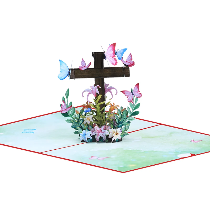 3D Religious Cross Pop Up Easter Card, Religious Sympathy Card, Condolence Card Removable Letter Paper Flowers Invitation
