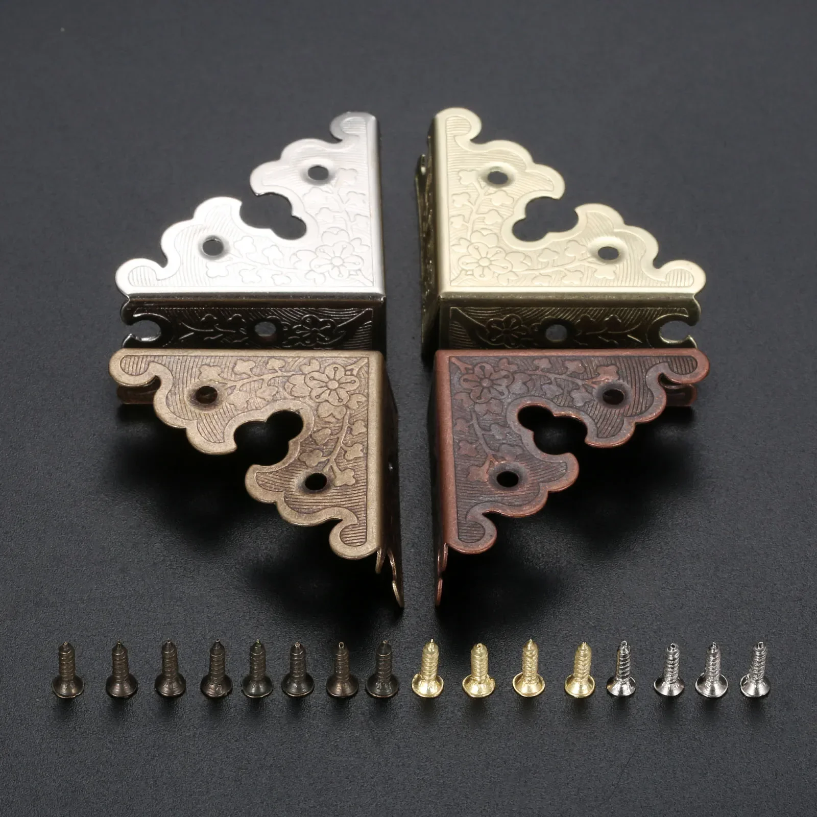 Furniture Corner Protector 4Pcs 34mm Zinc Alloy Jewelry Wooden Box Triangle Corner Decorative Protectors Furniture Carved Table Corner Brackets