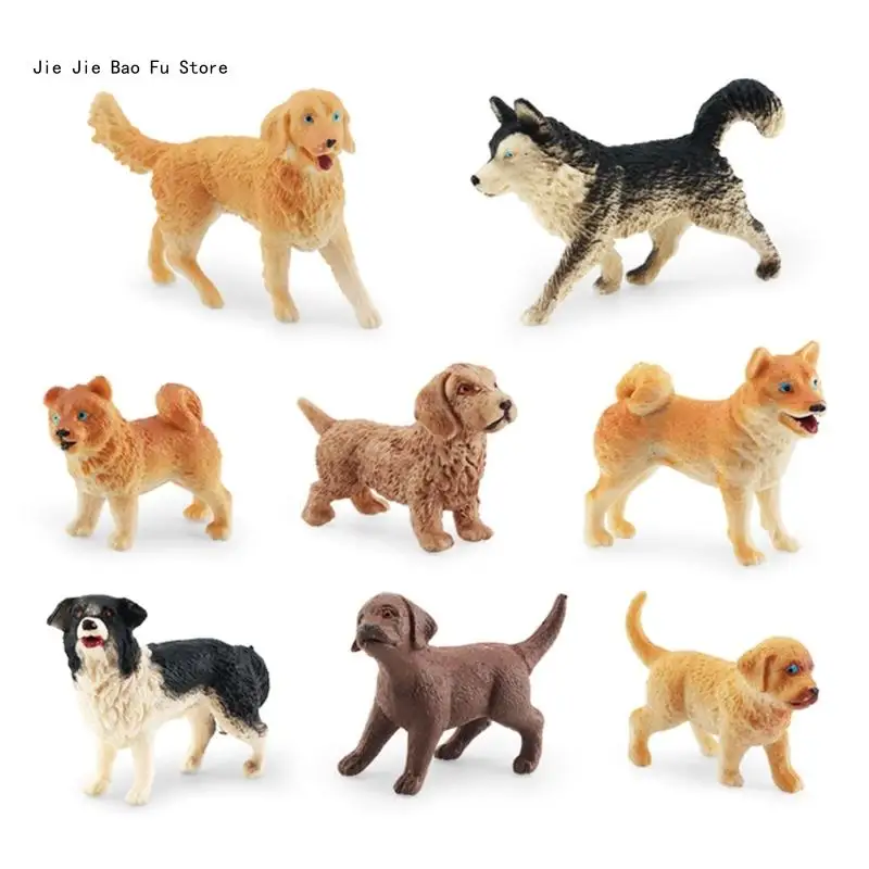 

E8BD 8PCS Dog Figurines Playset, Realistic Detailed Plastic Puppy Figures, Hand Painted Mini Dog Figures Toy Set Cake Toppers