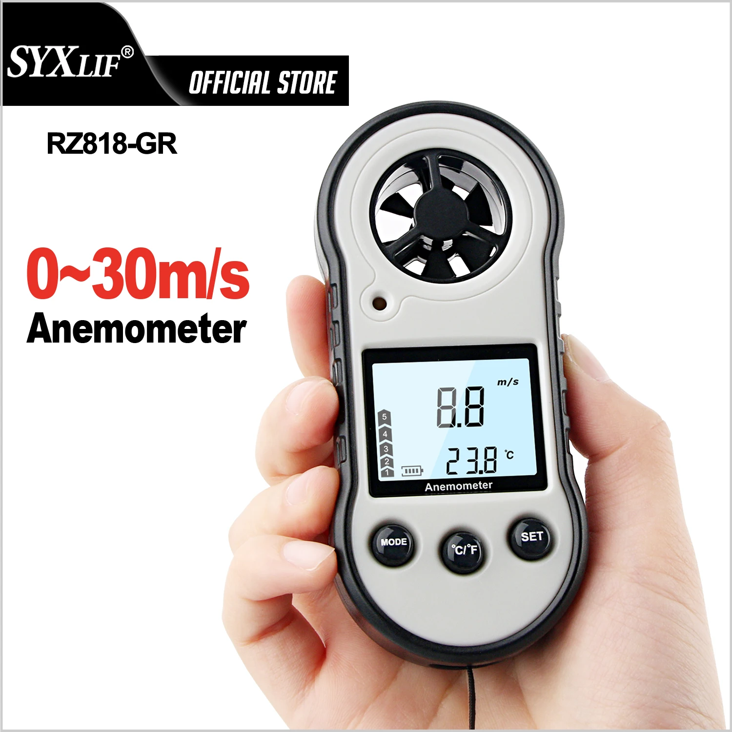 

SYXLIF Digital Anemometer Handheld Wind Speed Meter for Measuring Wind Speed, Temperature Electronic Anemometer with Backlight