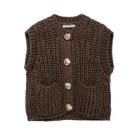 Willshela Women Fashion With Pockets Solid Single Breasted Knitted Vest Tank Tops Vintage O-Neck Sleeveless Female Chic Lady Top - Image 2