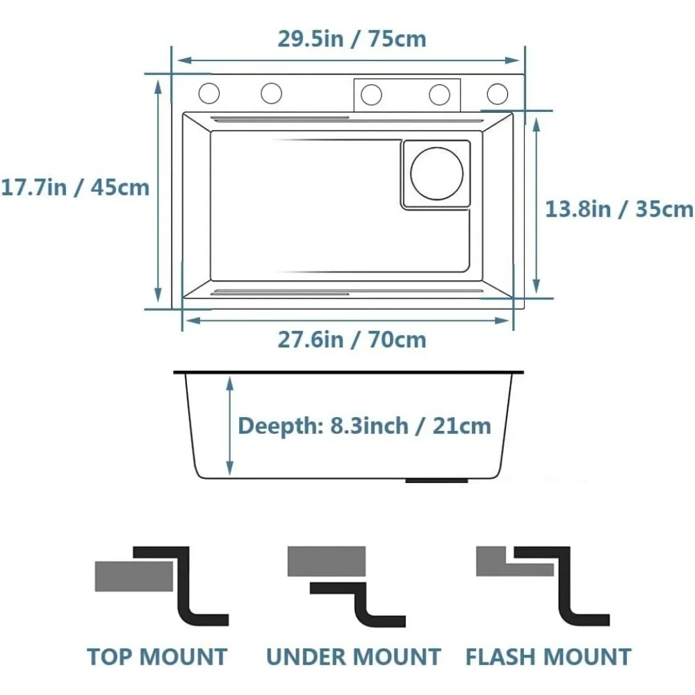 Black Waterfall Kitchen Sink Drop in Single Bowl Stainless Steel Bar Sink with Cup Washer Sinks, Topmount Workstation Kitchen 3