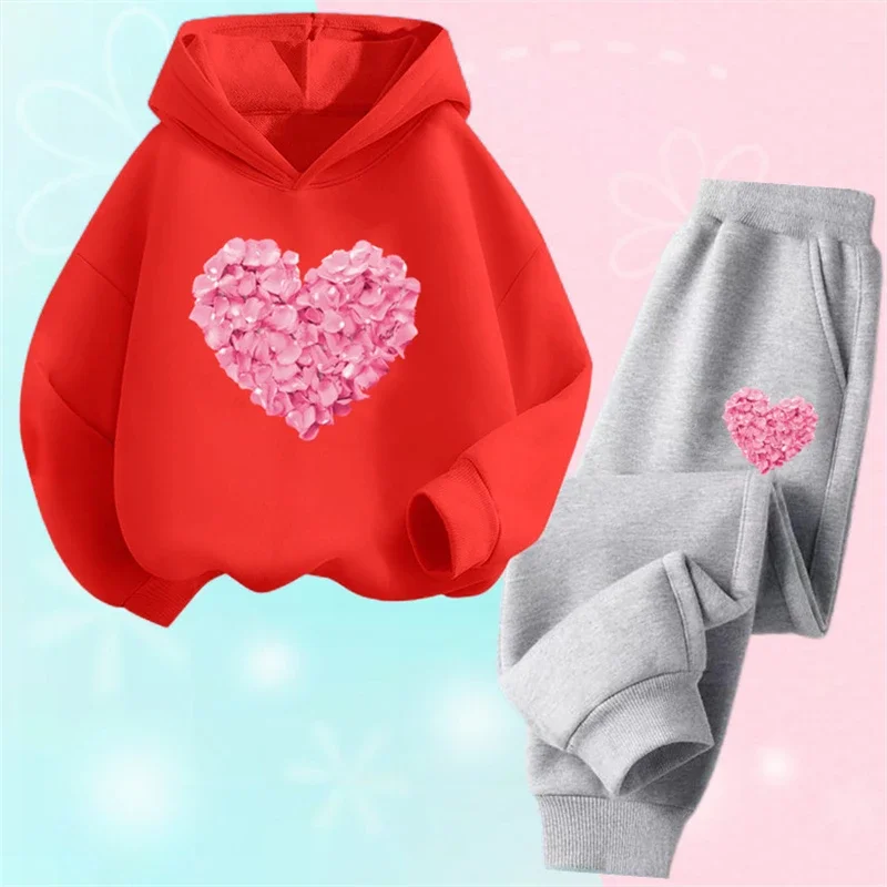 thumbnail image 1 of Conjunto de 2 piezas de sudadera con capucha y pantalones informales para niñas, trajes deportivos para adolescentes, conjuntos de estilo coreano para niños, conjuntos de ropa para bebés bonitos, 1 of 5