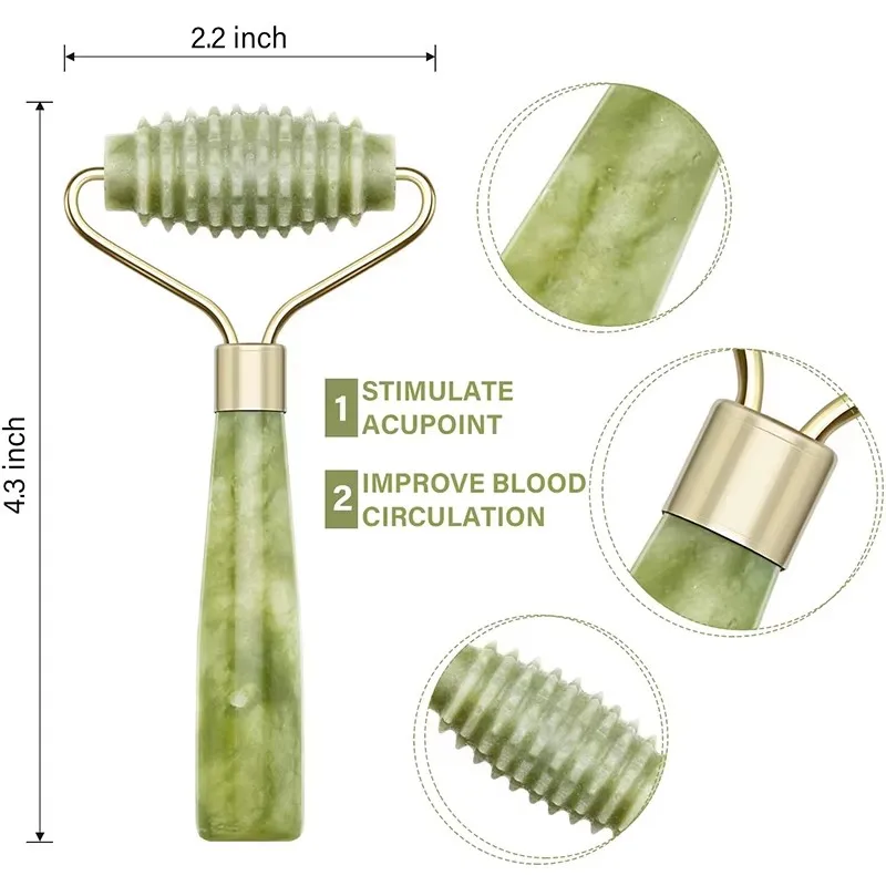 2PC Natural Jade Stone Gua sha Face Lift Roller Gouache Scraper Guasha Massage Tools Facial Body Anti Wrinkle Beauty Massager 5
