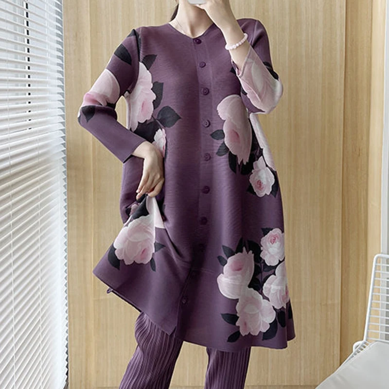 Wrinkle Print Set 2024 Autumn New Fashionable  3/4 Sleeves Top  coat women  trench coat for women