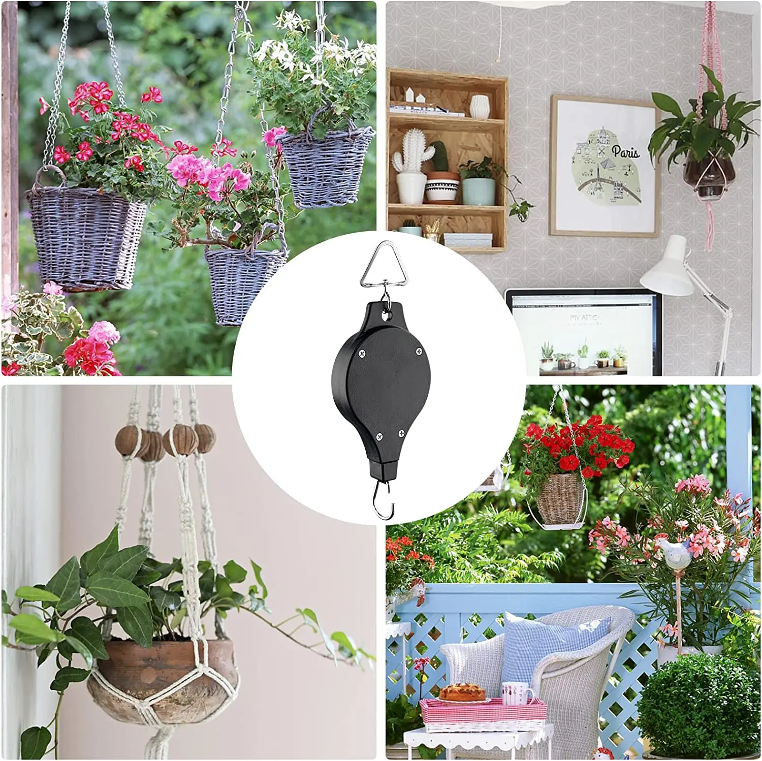 Plant Hanger Retractable Pulley Plant Hook Adjustable Hanging Flower Basket Ceiling Hook for Home Indoor Garden Baskets Pots Birds Feeder
