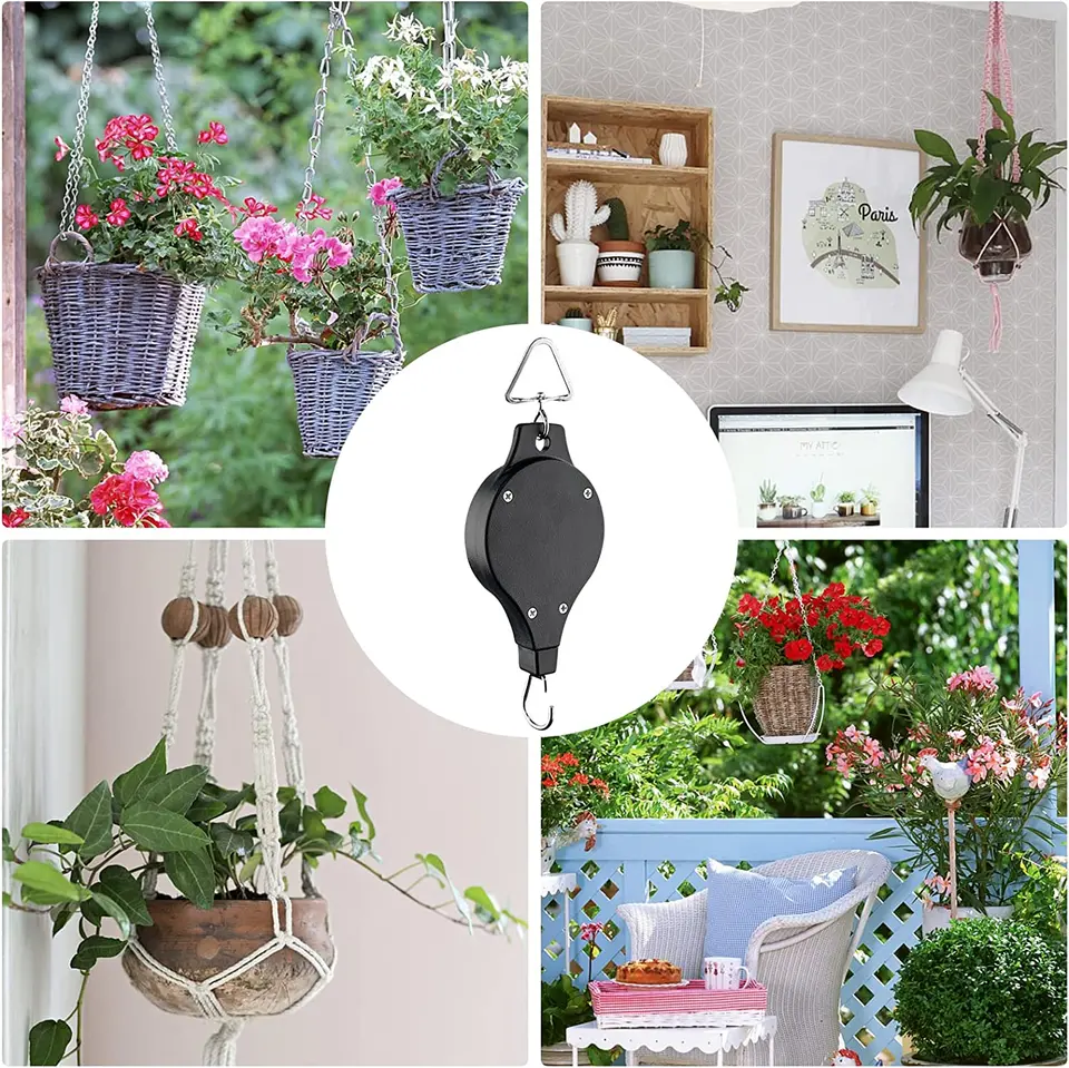 Poulie De Crochet Pour Plantes, Cintre Rétractable Pour Plantes, Facile à Atteindre, Crochet Pour Panier De Fleurs Suspendu, Pour Paniers De Jardin, Pots, Mangeoire à Oiseaux (4Pcs