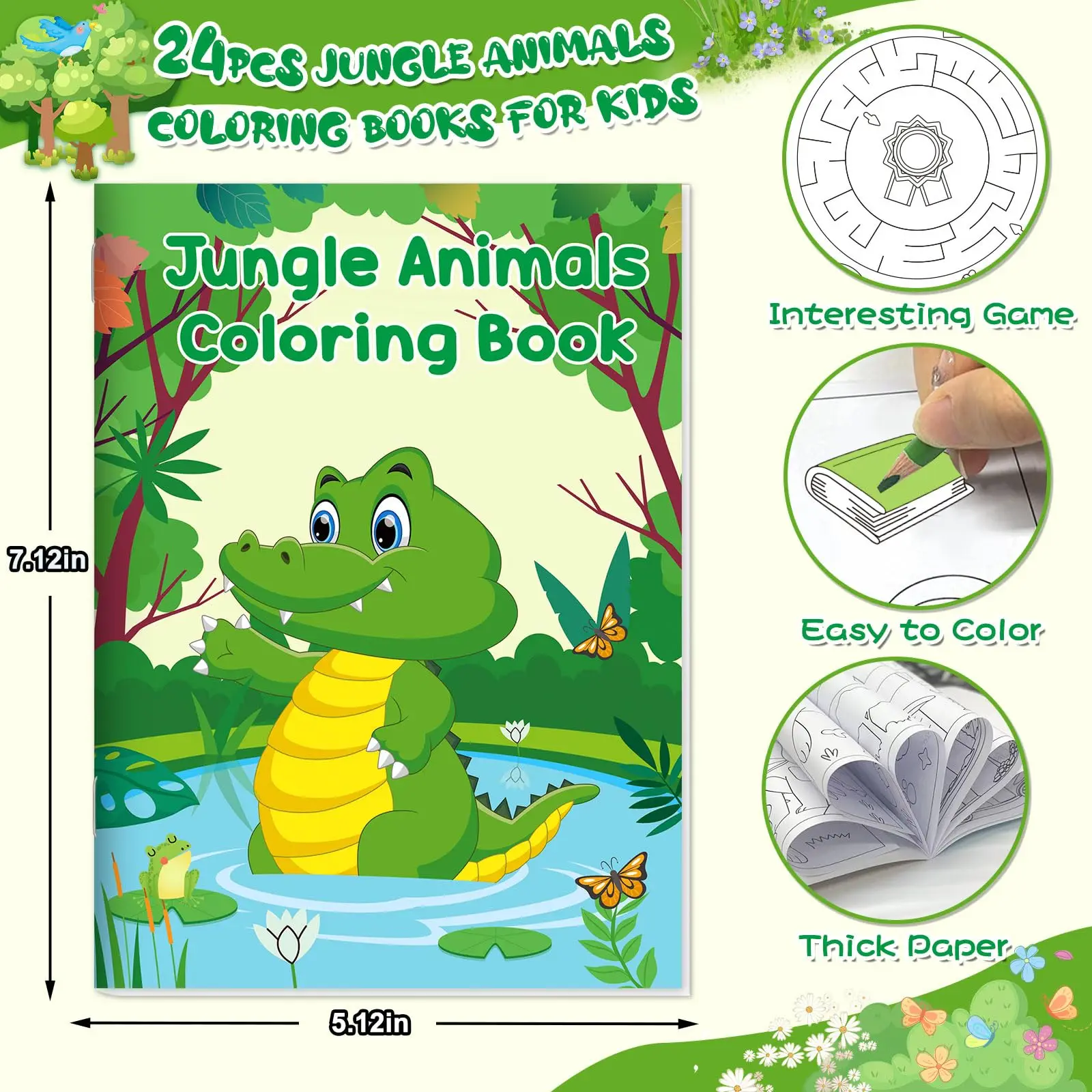 24Pcs Jungle Safari Animals Coloring Books for Kids with 24 Stacking Crayons Mini Coloring Book Party Favors Bulk Gifts 3
