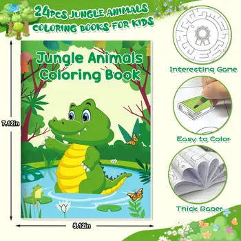 24Pcs Jungle Safari Animals Coloring Books for Kids with 24 Stacking Crayons Mini Coloring Book Party Favors Bulk Gifts 3