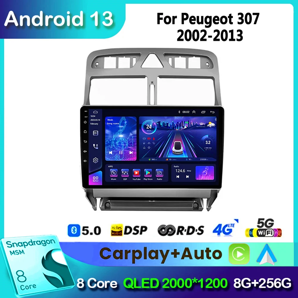 

Android 13 Car Radio Gps Navigation Player for Peugeot 307 307CC 307SW 2004-2013 Multimedia Stereo WiFi Video 2din 2 DIN CarPlay