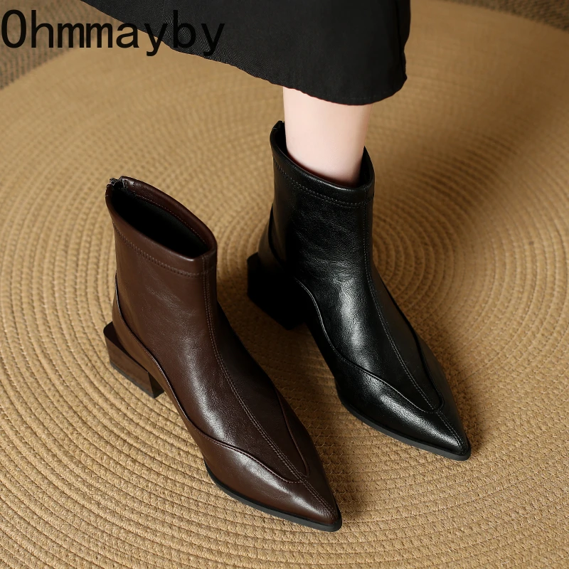 Women Thick Heel Ankle Boots Winter Fashion Short Plush Shoes