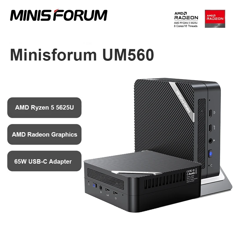 Minisforum UM560 Windows 11 Mini PC AMD Ryzen 5 5625U DDR4 16GB 512GB SSD  WiFi6 4K HD USB-C Adapter Gaming PC Desktop Computer