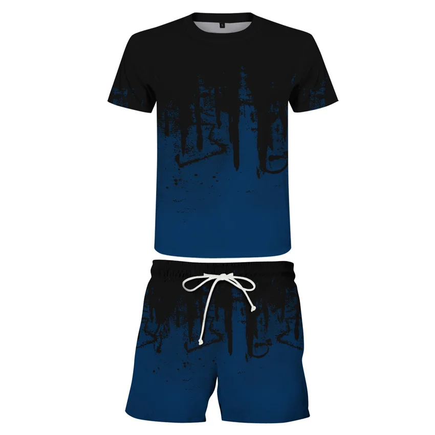 Quick Dry Casual Men's Two-piece Sports Street Fashion Quick Dry Summer Men's Short Sleeve Shorts Two-piece Set t-shirt Clothing