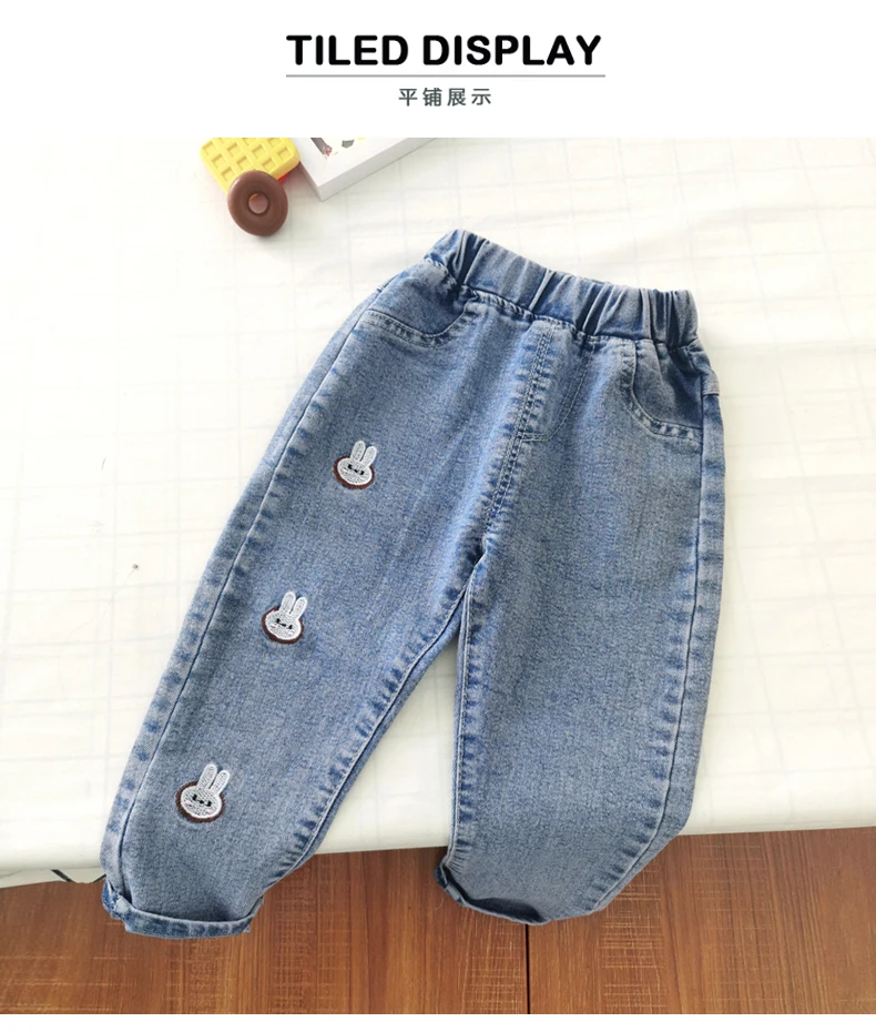 IENENS Kpop-Kleidung für Mädchen und Kinder, schmale, gerade Jeans, hellblaue Stickerei-Denim-Hosen für 1–6 Jahre – Detail 7