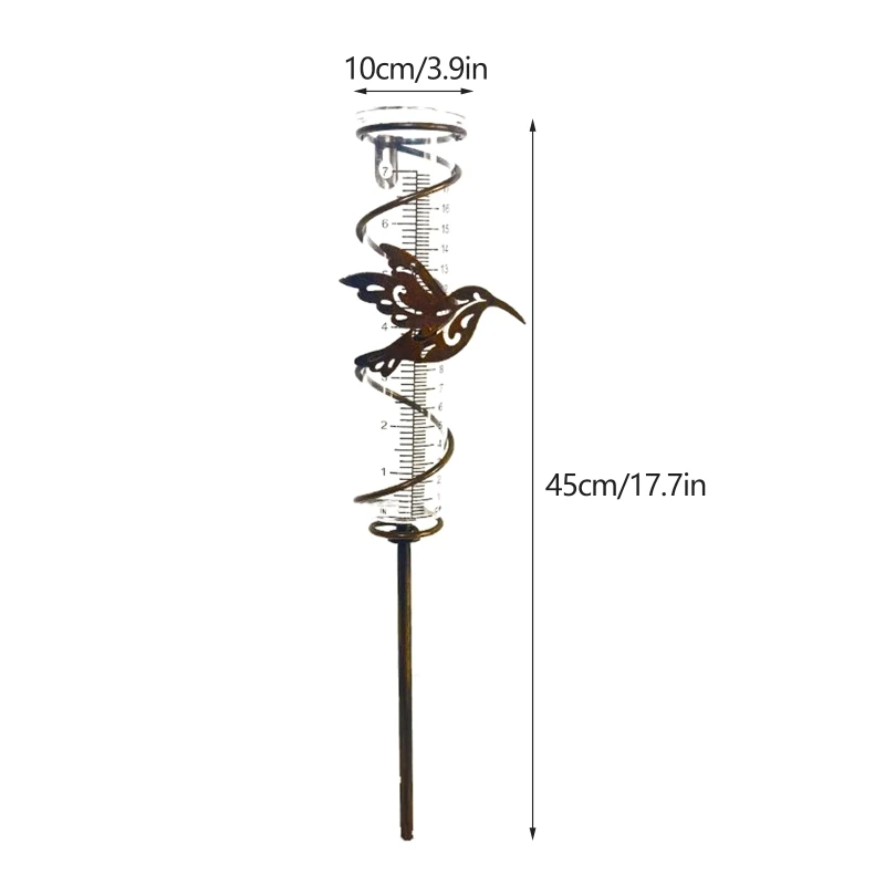 17.72inch Durable Metal Rain Gauge Bird Gauges with Easy-to-Read Glass Tubes Unique Design 9.2 oz Capacity Gauge