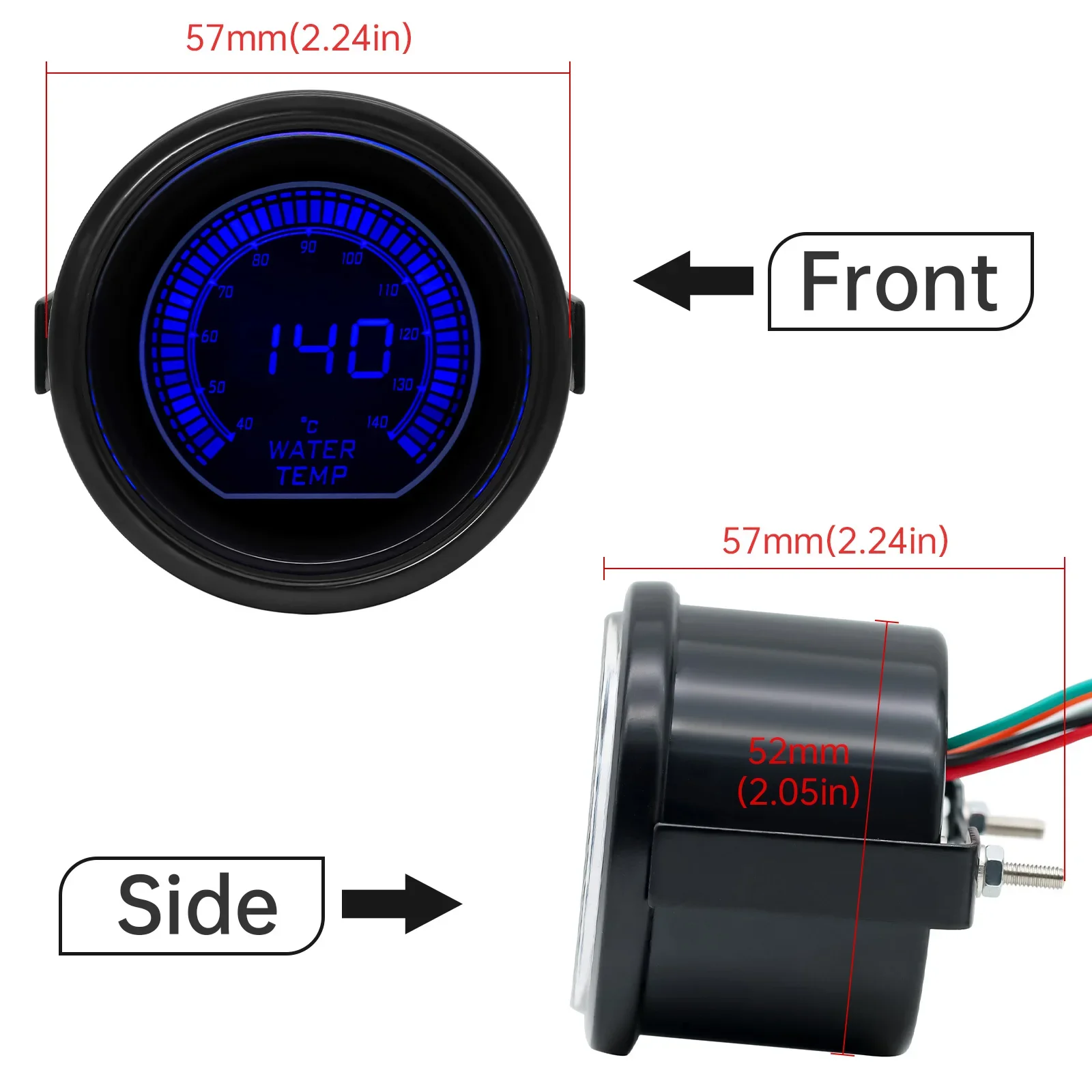 52mm 수온계 부스트 게이지 바/psi 오일 온도계 오일 압력계 전압계 타코미터 진공 게이지 게이지 포드 레드 블루 백라이트