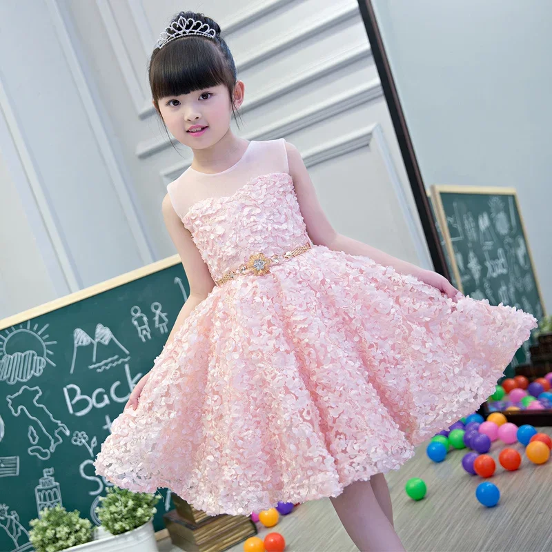 

Pink Bead Lace Flower Girl Dress High Quality Pageant Girl Wedding Dress Elegant Formal Teenagers Party First Communion Gowns