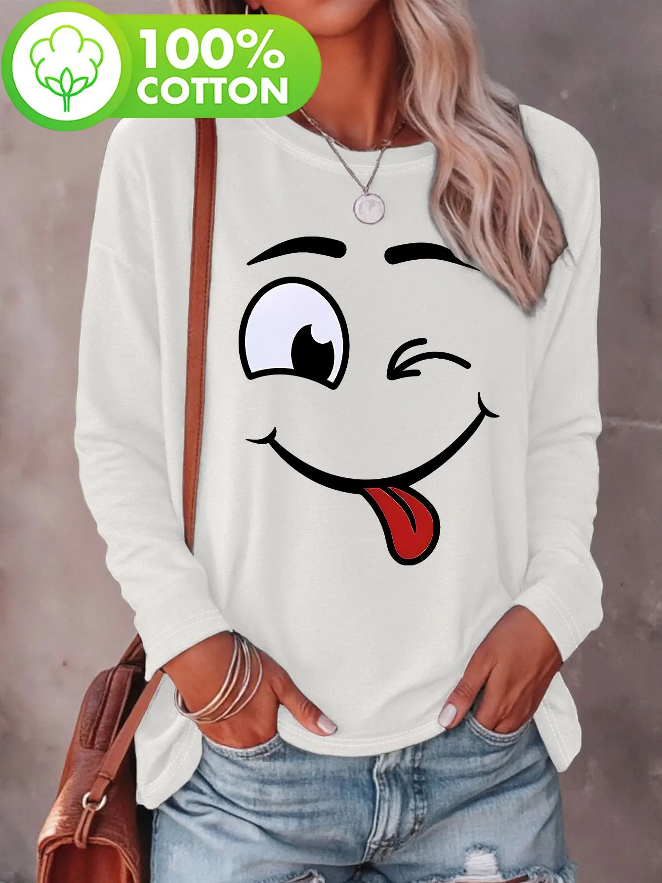 Camiseta Con Cuello Redondo Y Tampado De Corazón Y Amor Para Mujer, Top Informal De Otoño E Invierno, Camiseta De Manga Larga Holgada Y Cómoda En Blanco Y Negro - AliExprs 200000345