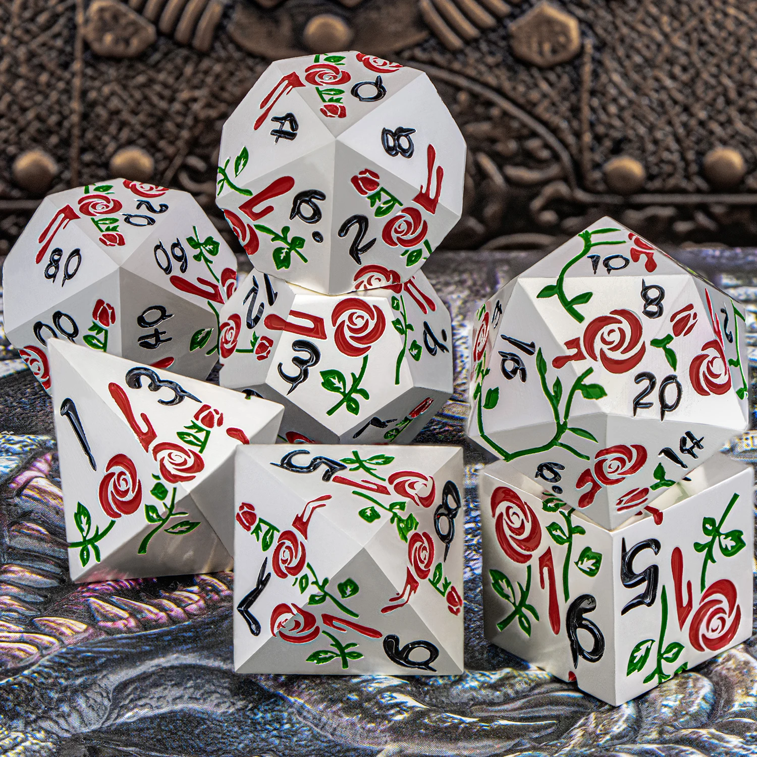 뱀파이어 로즈 D&D 메탈 다이스 세트 D&D D20 던전 앤 드래곤 롤링 게임 다면체 D+D 다이스 테이블탑 플레잉 7개 D&D 다이스