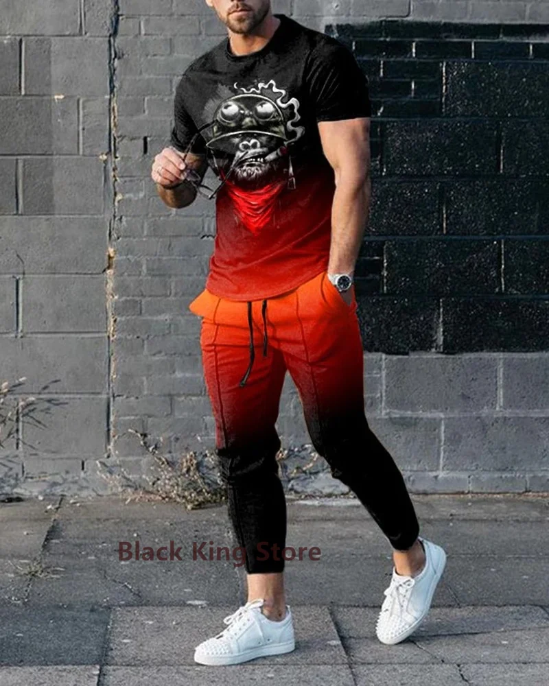 Summer Sportwear Suit Short Sleeve T Shirt Long Pants Men 2 Piece Sets Men Tracksuit 3D Printed Casual Trend Oversized Clothes