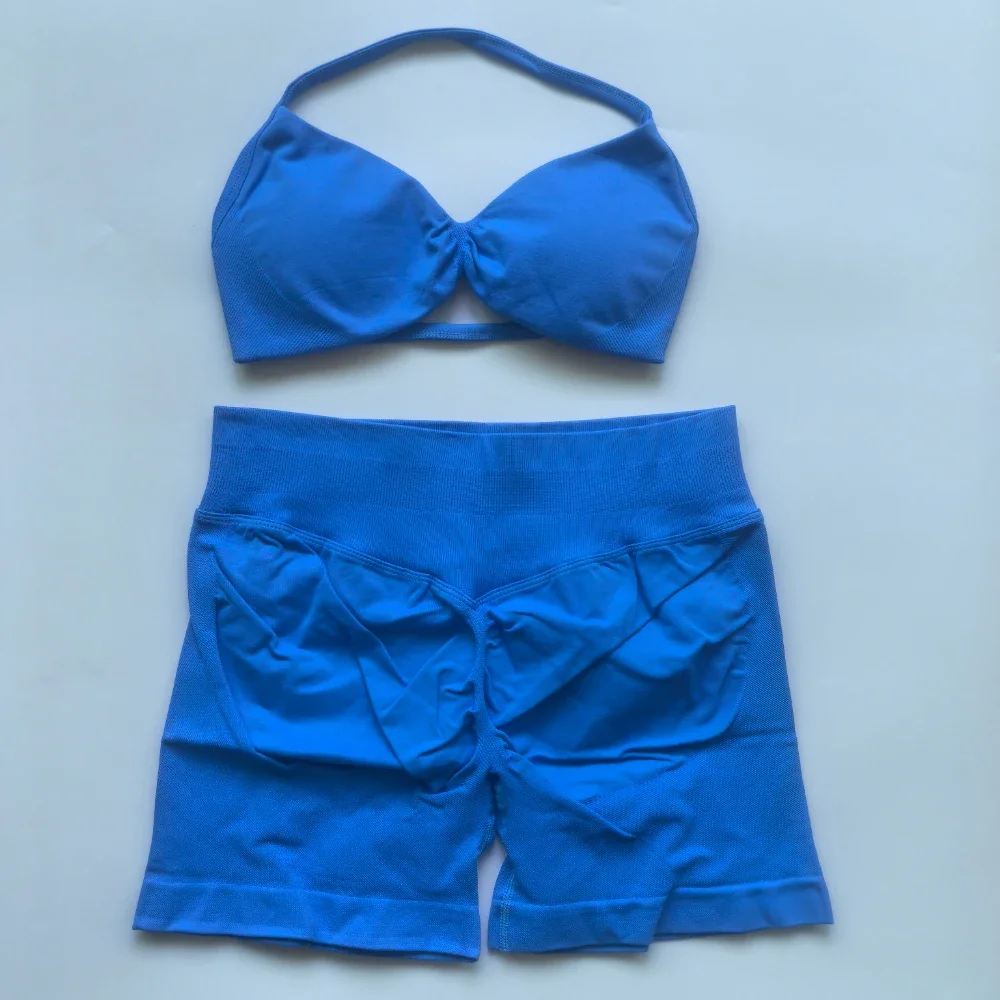 Impact Gym Set Women Strappy Yoga Bra High Waist Workout Scrunch Shorts Sports Suit Fitness Clothes Seamless Yoga Set 2 Piece 6