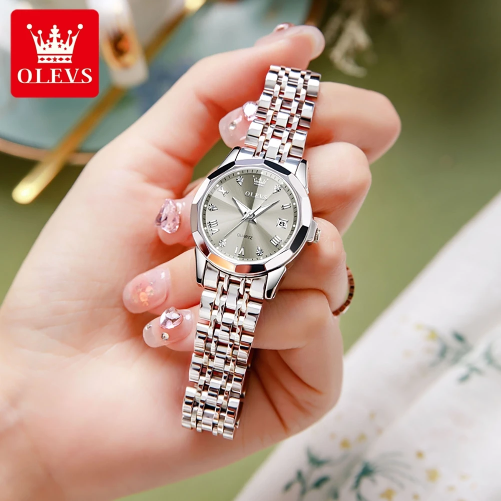 OLEVS Elegant Fashion Women's Watches Luxury Brand Original Quartz Watch for Ladies Waterproof Stainless Steel Luminous Date 3