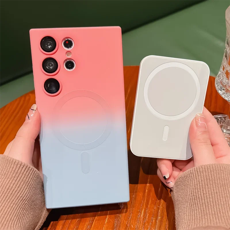 Luxury Gradient Soft Silicone Magnetic Case with Lens Film Cover