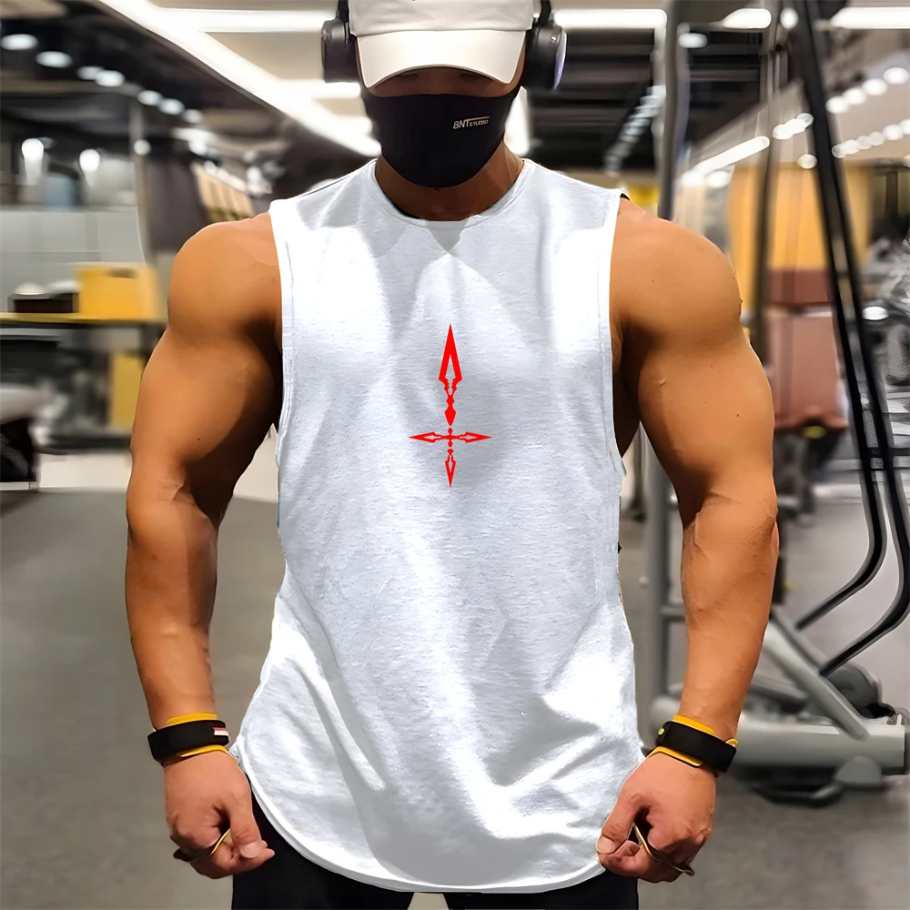 

Летняя мужская одежда с принтом, жилет для тренировок с круглым вырезом, Спортивная футболка без рукавов для фитнеса и бега, повседневные быстросохнущие майки для спортзала