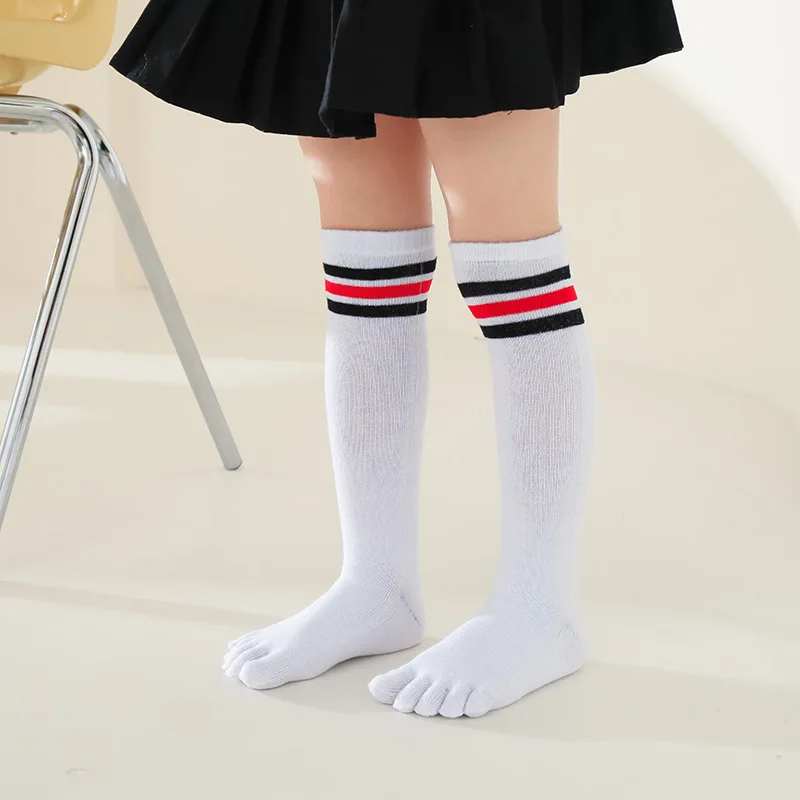 5 Pairs Kids Calf Socks with Toes Pure Cotton Warm Sport Long Black White Striped 5 Finger Stockings Baby Boys Girls Fashions