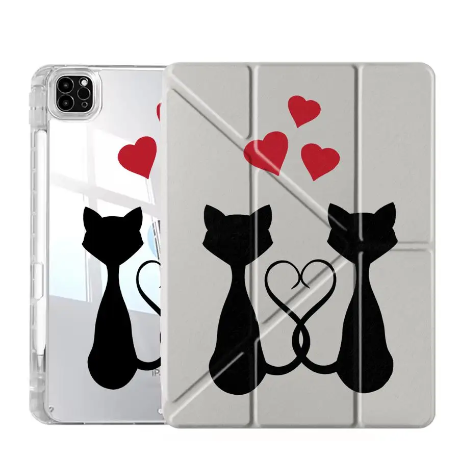 Cat Love Silhouette Y-Fold Tablet Holder and Cover Case