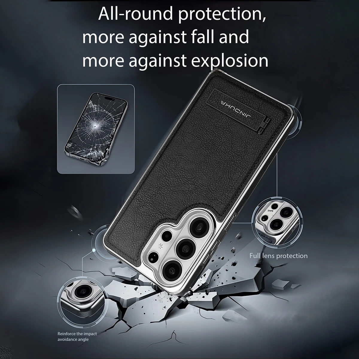 Vintage PU Leather Phone Case with Built-in Stand and Shockproof Back Cover