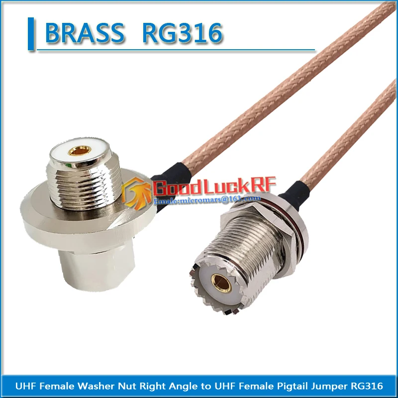 

Dual PL259 SO239 UHF Female Washer Nut 90 Degree Right Angle to UHF Female waterproof Bulkhead Pigtail Jumper RG316 extend Cable