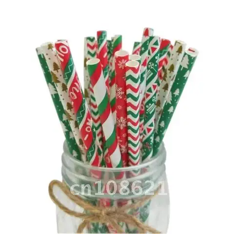 

25pcs Christmas Paper Straws Snowflake Drinking Straw Merry Christmas Decorations for Home 2021 Xmas New Year Party Supplies