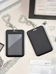 Elegant Black Card Holder with Heart Pendant - Versatile ID and Card Organizer Keychain (1 set)