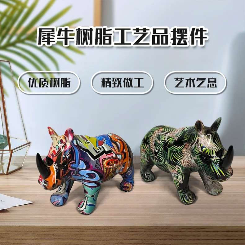 Noric Color Rhinoceros Statue Abstract Graffiti Animal Model