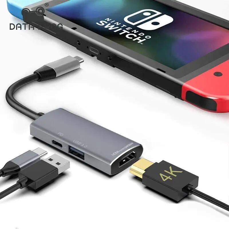 Compatibile Con Hub Usb 3In1-Adattatore Multiporta Nintendo Switch Typ-C A Usb 3.0 Hdmi-Dock Compatibile Per Mac/Pro/Air