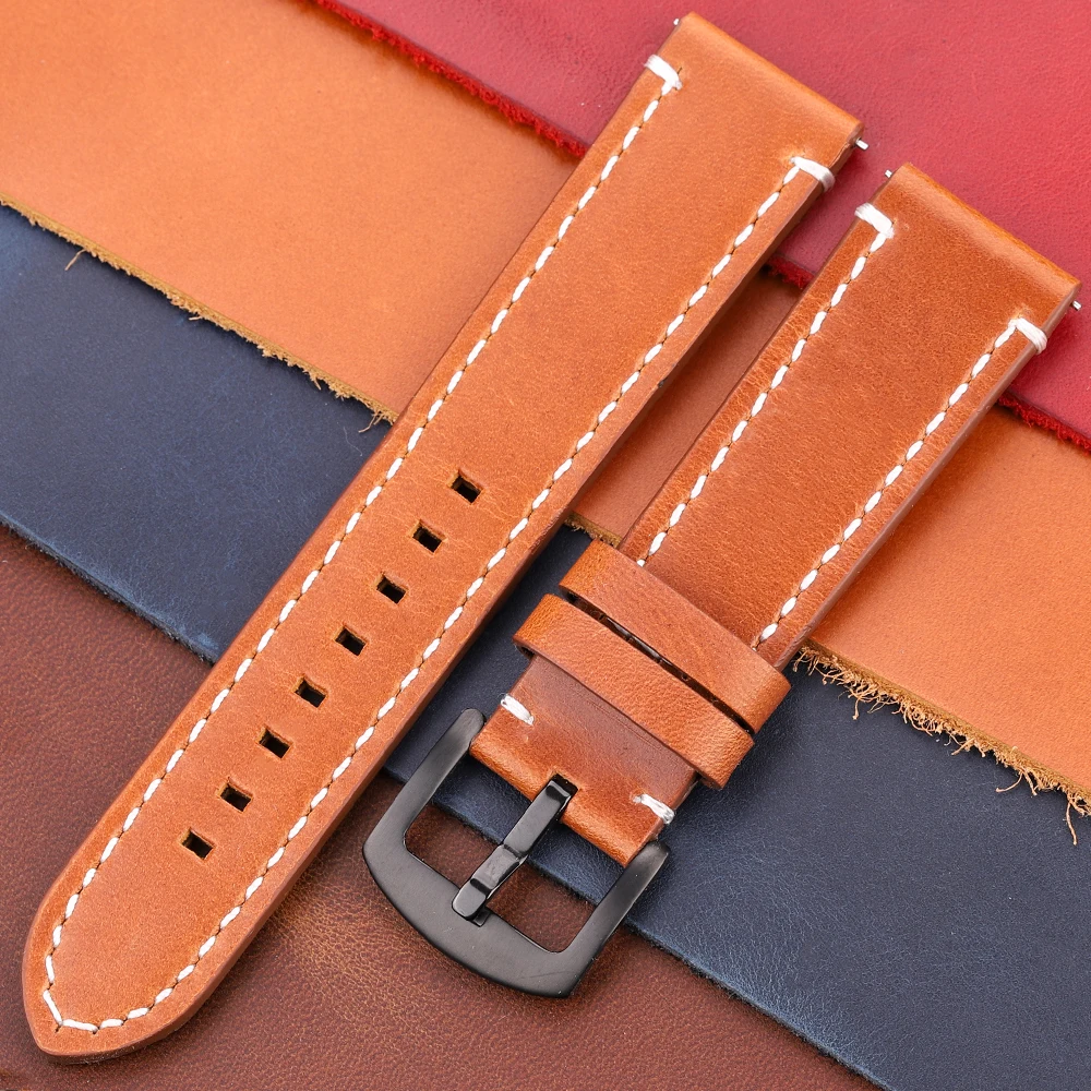 Vintage Genuine Leather Watch Band with Quick Release - Handmade Oil Wax Discoloration Casual Strap