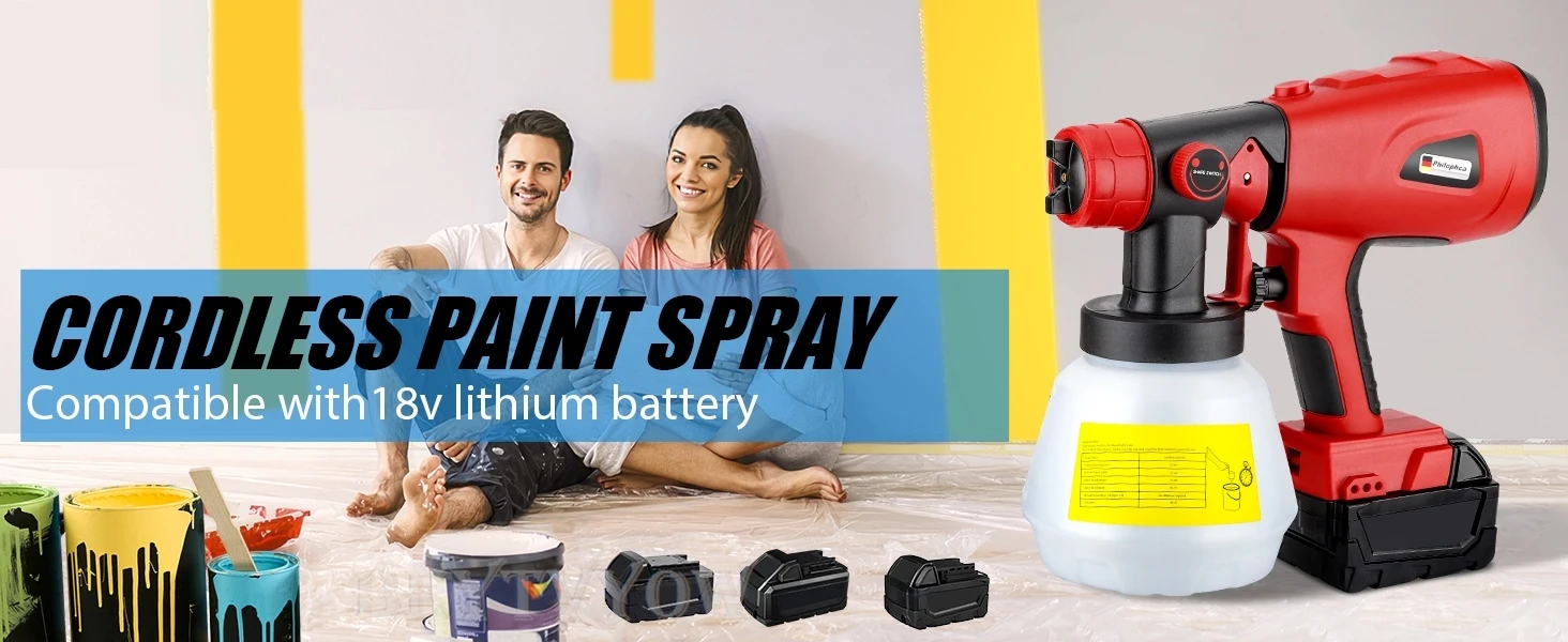 200W HVLP Spray Paint Gun Compatible with Milwaukee 18V Battery Cordless Paint S
