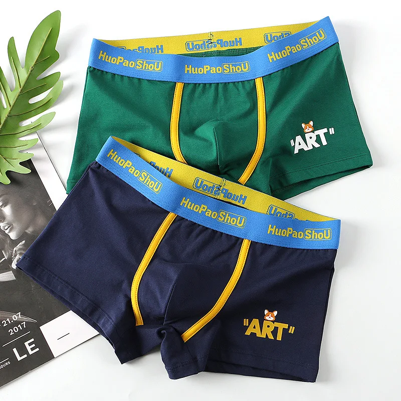 Men Convex Pouch Panties Underwear Male Cotton Boxer Shorts Mid Waist Large Fashion Personalized Solid Pant Youth New Underpants