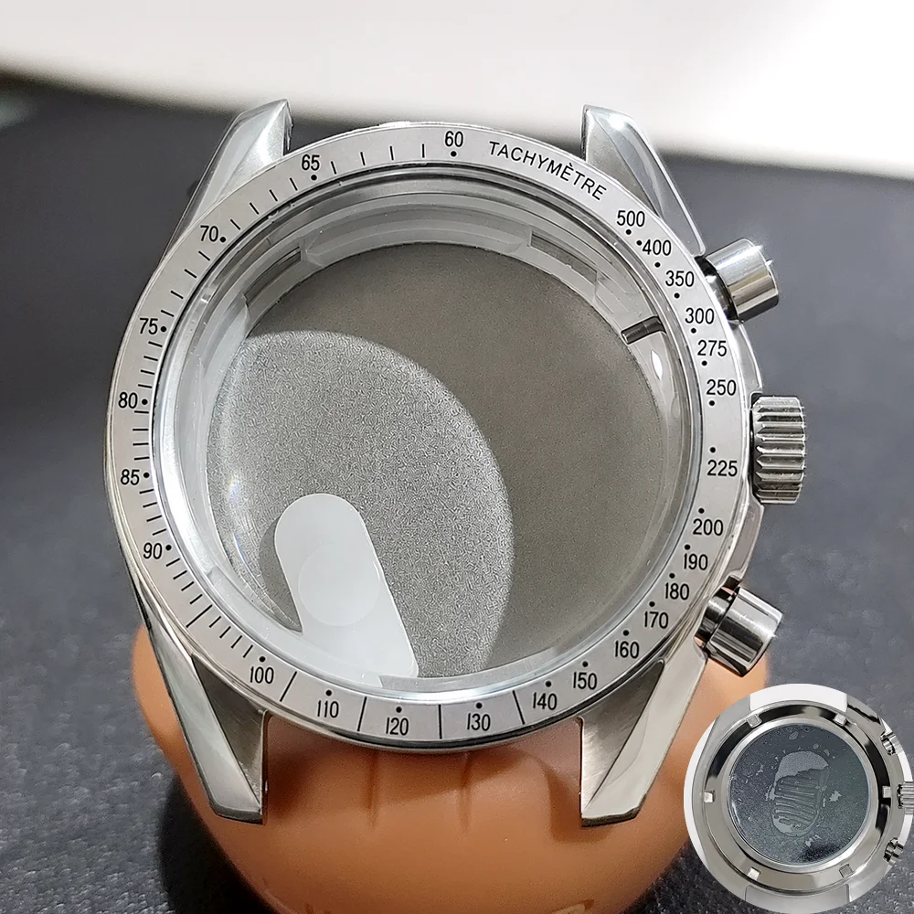 Moon Phase Chronograph Watch Case - 39.7MM Stainless Steel with Moon Pattern Back