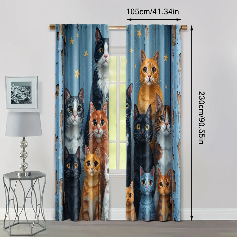 2pcs, Curtains&Drapes 2D print Whimsical Cat Machine Washable Polyester (without rod) Decorations Clearance Ldeal for Bedroom, 4