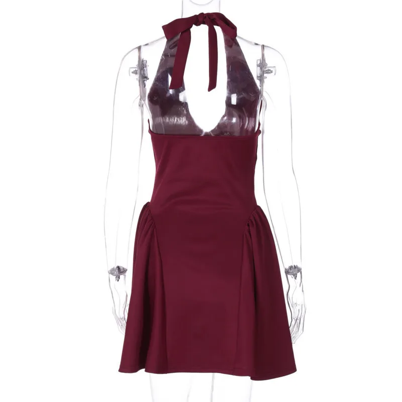 Townlike Waist Wrap A-line Pleated Dress Women Halter Mini 2024 Summer Dress V Neck Backless Nightclub Sexy Party Dresses 6
