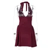 Townlike Waist Wrap A-line Pleated Dress Women Halter Mini 2024 Summer Dress V Neck Backless Nightclub Sexy Party Dresses 6