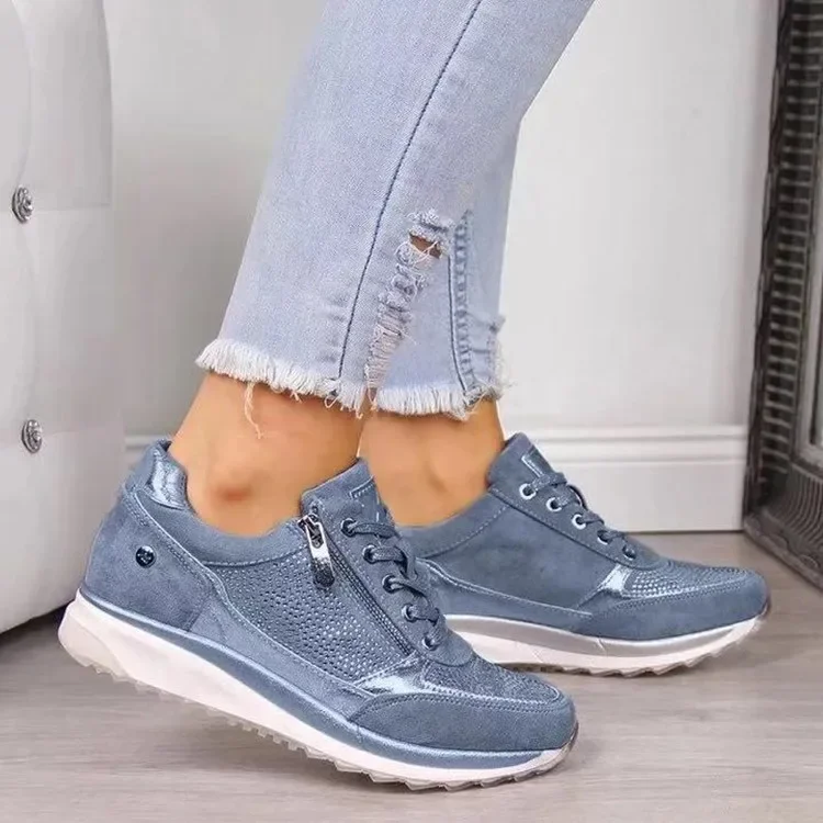 

Sneakers Women Wedges Shoes Vulcanize Woman Shoes Zipper Side Sequins Rivet Shoe Lace-up Female Walking Sneakers Tenis De Mujer