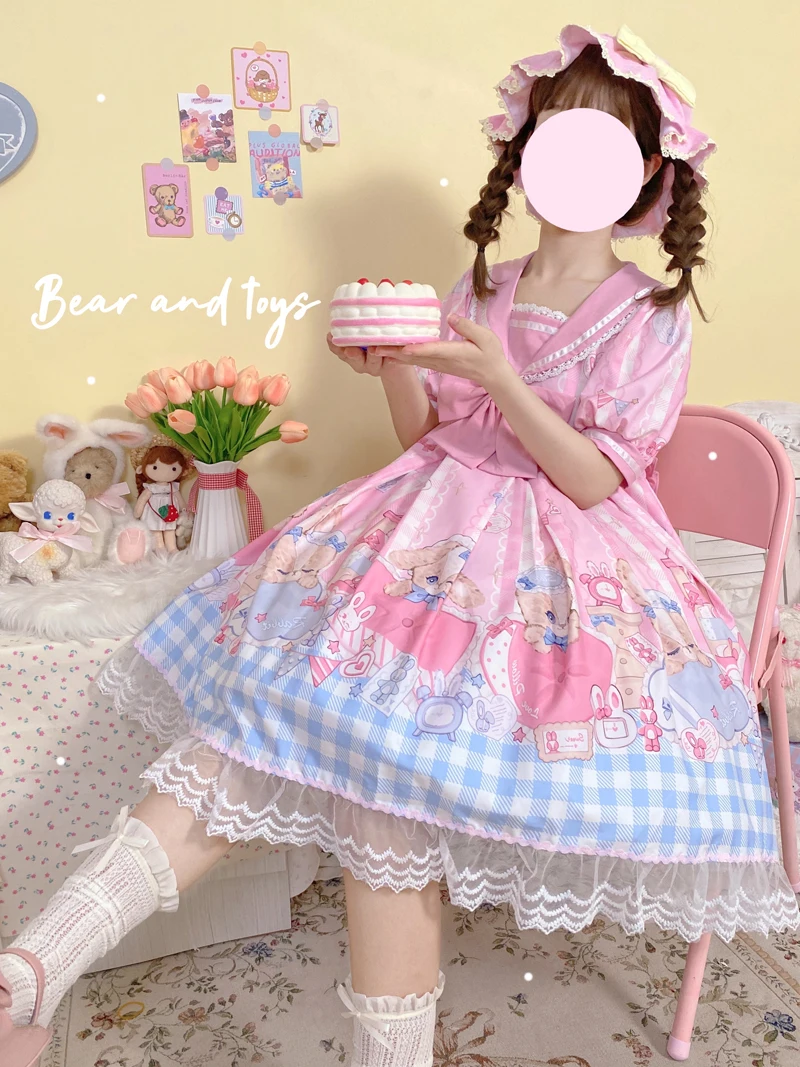 Sweet Dream Women's Lolita OP Dress Sailor Collar Short Sleeve One