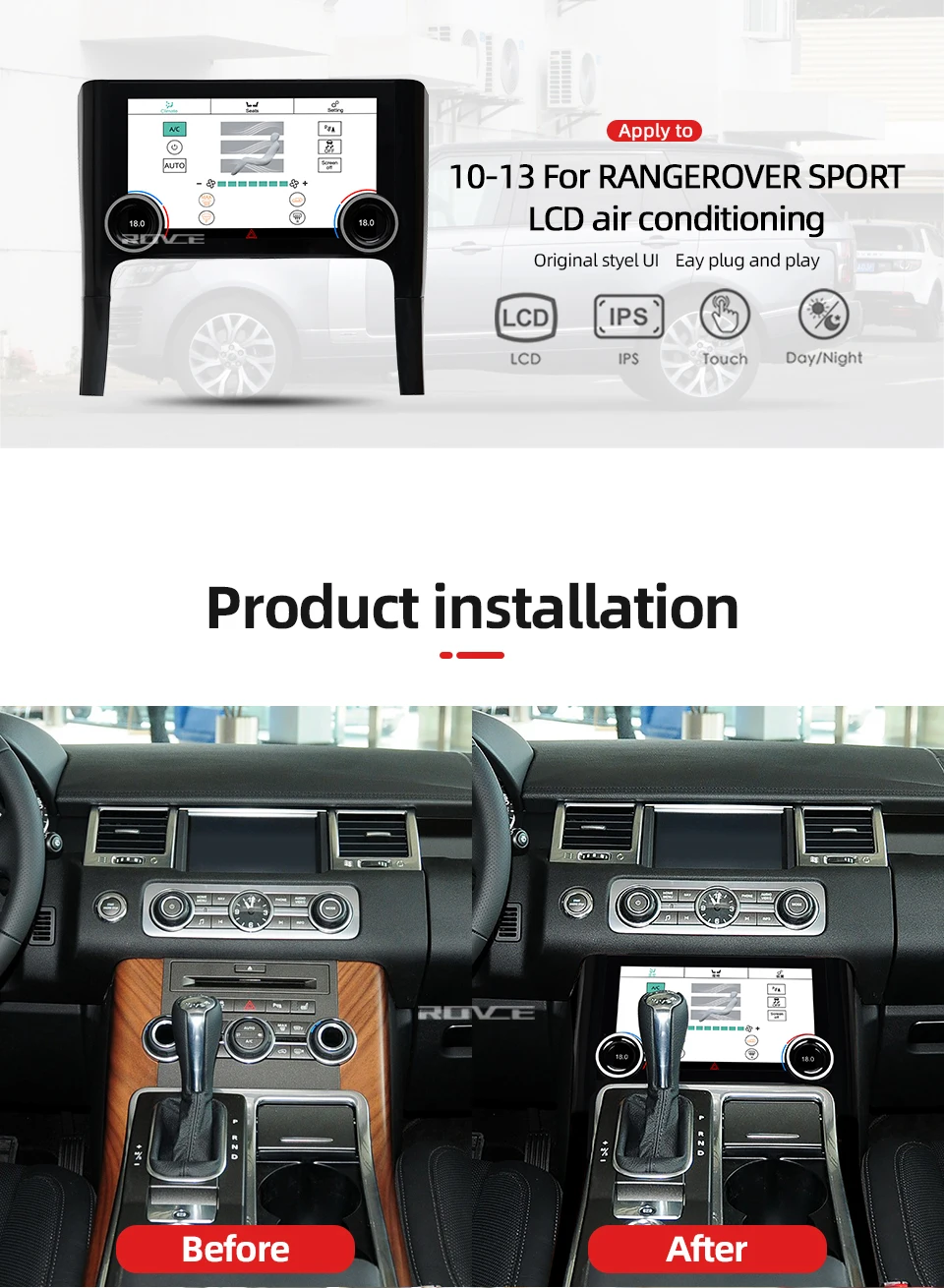 ROVCE AC Panel For Land Rover Range Rover Sport L320 2010-2013 LCD Touch Screen Car Air Condition Control Climate Board car media player with bluetooth