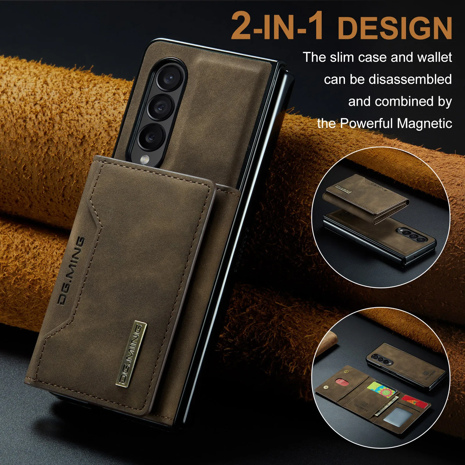 Luxury Leather Wallet Cover Detachable Case with Card Holder For Samsung Galaxy