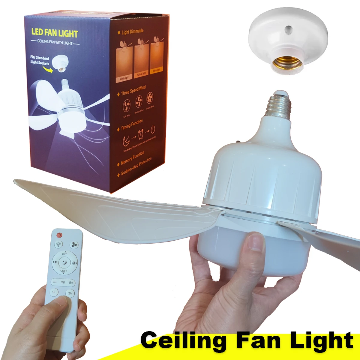 

E27 Ceiling Fan Light E26 LED With Remote Control 45CM Lamp Dimming Function Suitable Living Bed Room Study HouseHold 85-265V