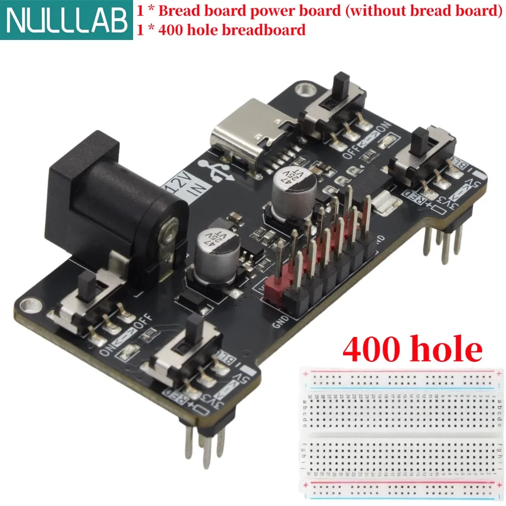 Dual Voltage Breadboard Power Supply with USB-C Interface and Adjustable Output