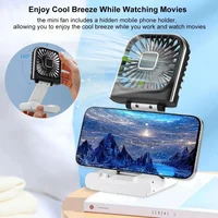 Folding handheld fan USB charging digital display outdoor mini neck hanging power bank fan，gift 5